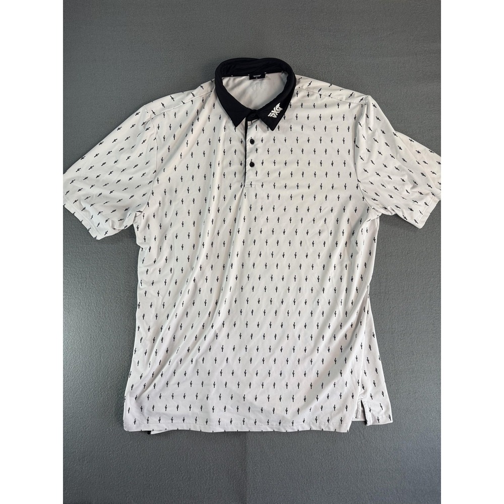 PXG Polo Shirt Mens XL White Cactus Allover Print Golf Lightweight Jersey